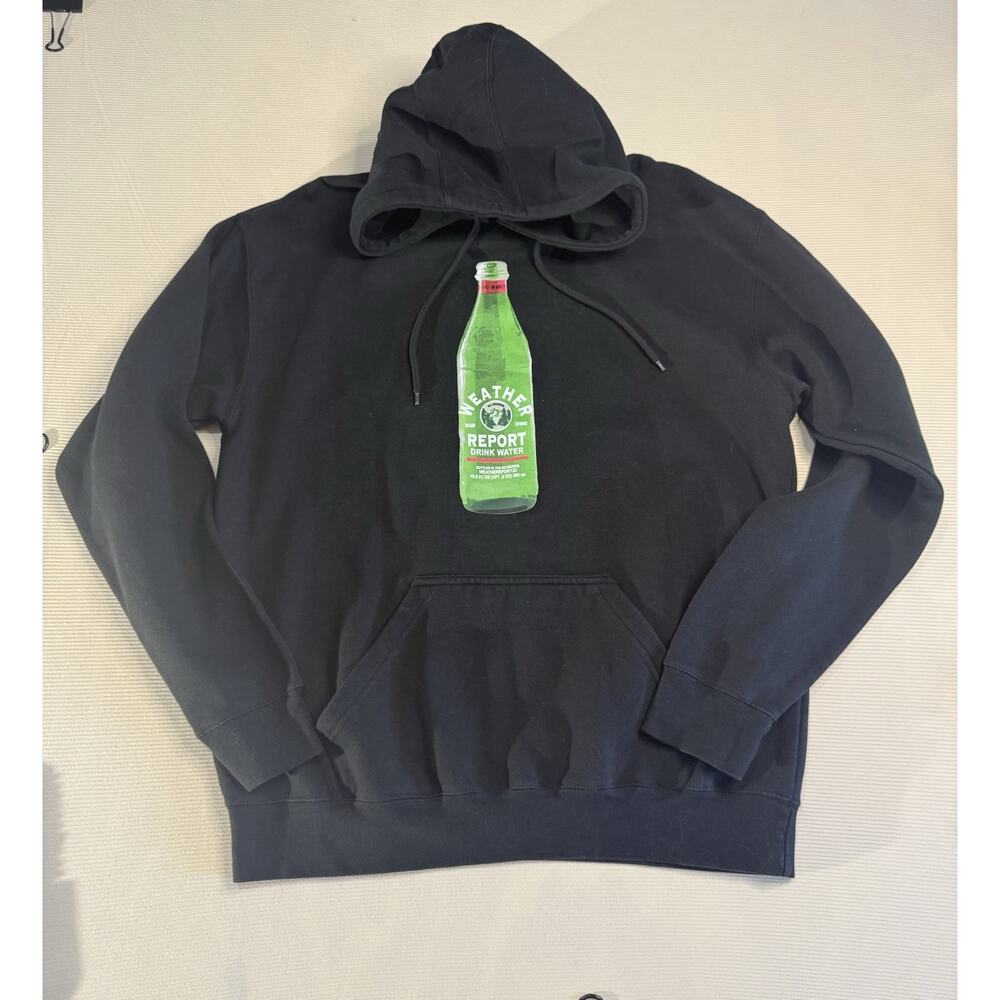 Weather Report Hoodie XL Black Graphic Drink Water Metaverse Bottle Print